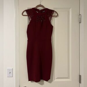 Maroon bodycon dress with lace detail